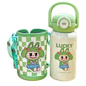 Little Surprise Box Labubu Green Checks Kids Water Bottle, 500ml - Water Bottle