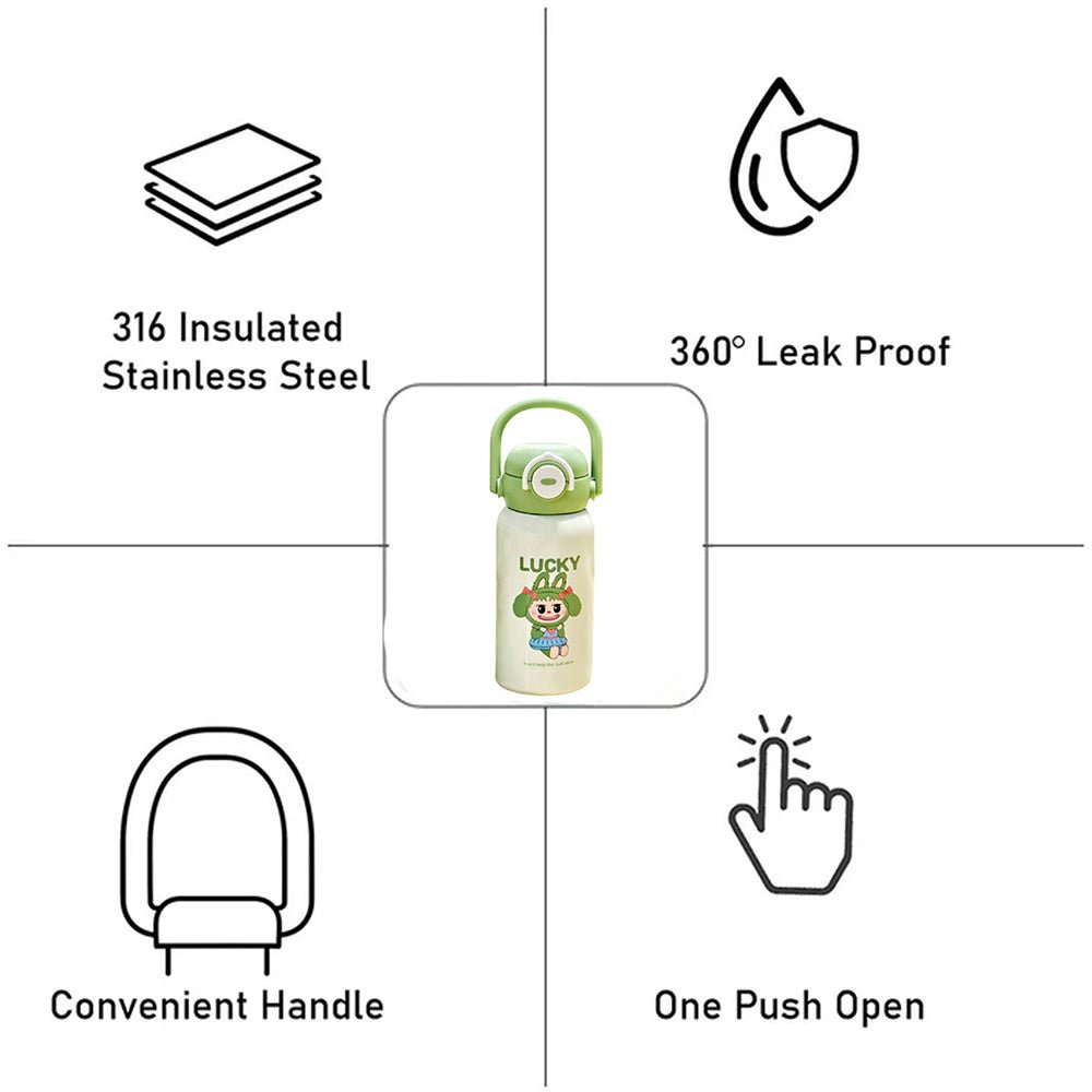 Little Surprise Box Labubu Green Checks Kids Water Bottle, 500ml ...