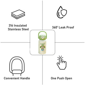 Little Surprise Box Labubu Green Checks Kids Water Bottle, 500ml - Water Bottle
