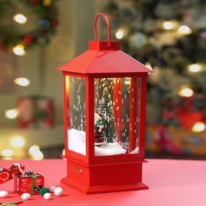 Little Surprise Box Large Red Lantern Snowglobe with Light,Music and Snowfall. - Christmas Decor
