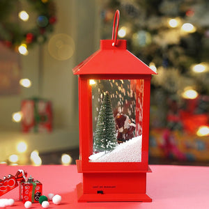 Little Surprise Box Large Red Lantern Snowglobe with Light,Music and Snowfall. - Christmas Decor