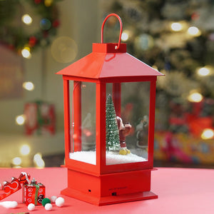 Little Surprise Box Large Red Lantern Snowglobe with Light,Music and Snowfall. - Christmas Decor