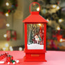 Little Surprise Box Large Red Lantern Snowglobe with Light,Music and Snowfall. - Christmas Decor