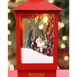 Little Surprise Box Large Red Lantern Snowglobe with Light,Music and Snowfall. - Christmas Decor