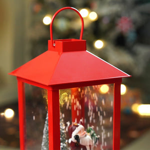 Little Surprise Box Large Red Lantern Snowglobe with Light,Music and Snowfall. - Christmas Decor