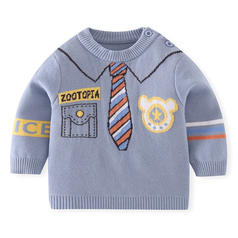 Little Surprise Box Light Blue , Little Man Tie Print Kids Cardigan Sweater. - LSB - Cardi - RDNKTIEBLUE - 2 - 3Y