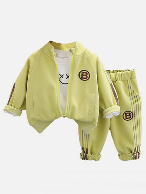 Little Surprise Box Light Green Letter B Monogram 3 Pcs Track Suit Set For Toddlers And Kids - LSB - 3PCS - LETTERBGRENTRCKS - 3 - 4Y