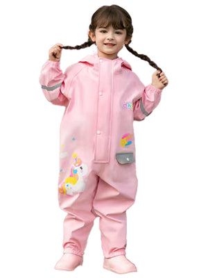 Little Surprise Box Light Pink Magic Uni theme full Jumpsuit Style Raincoat for Toddlers and Kids - Jumpsuit Rainsuit