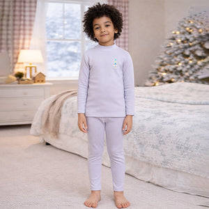 Little Surprise Box Lilac Kelly Crew Neck Upper & Lower Body Thermal Winter Warmers For Kids - Set Of 2 Pcs - 2 - 3 Years Kids Thermal Wear