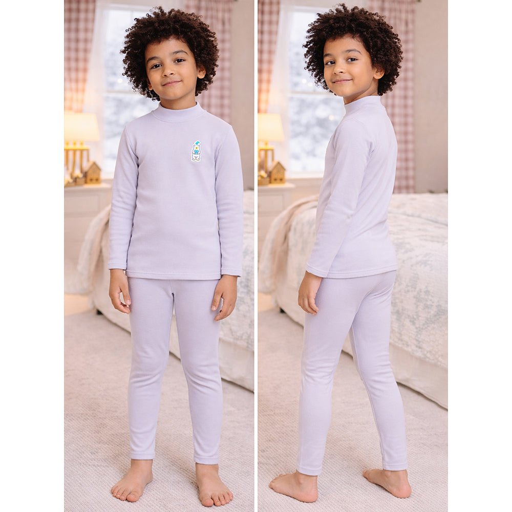 Little Surprise Box Lilac Kelly Crew Neck Upper & Lower Body Thermal Winter Warmers For Kids - Set Of 2 Pcs - 2 - 3 Years Kids Thermal Wear