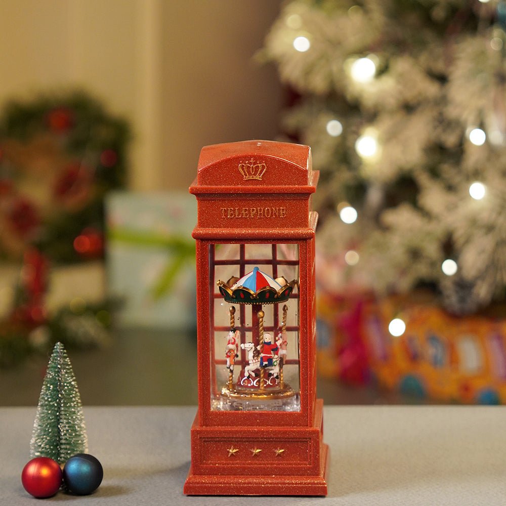 Little Surprise Box London Booth Carousel, Musical Rotating Glitter Water Light, Christmas Lantern - Christmas Decor
