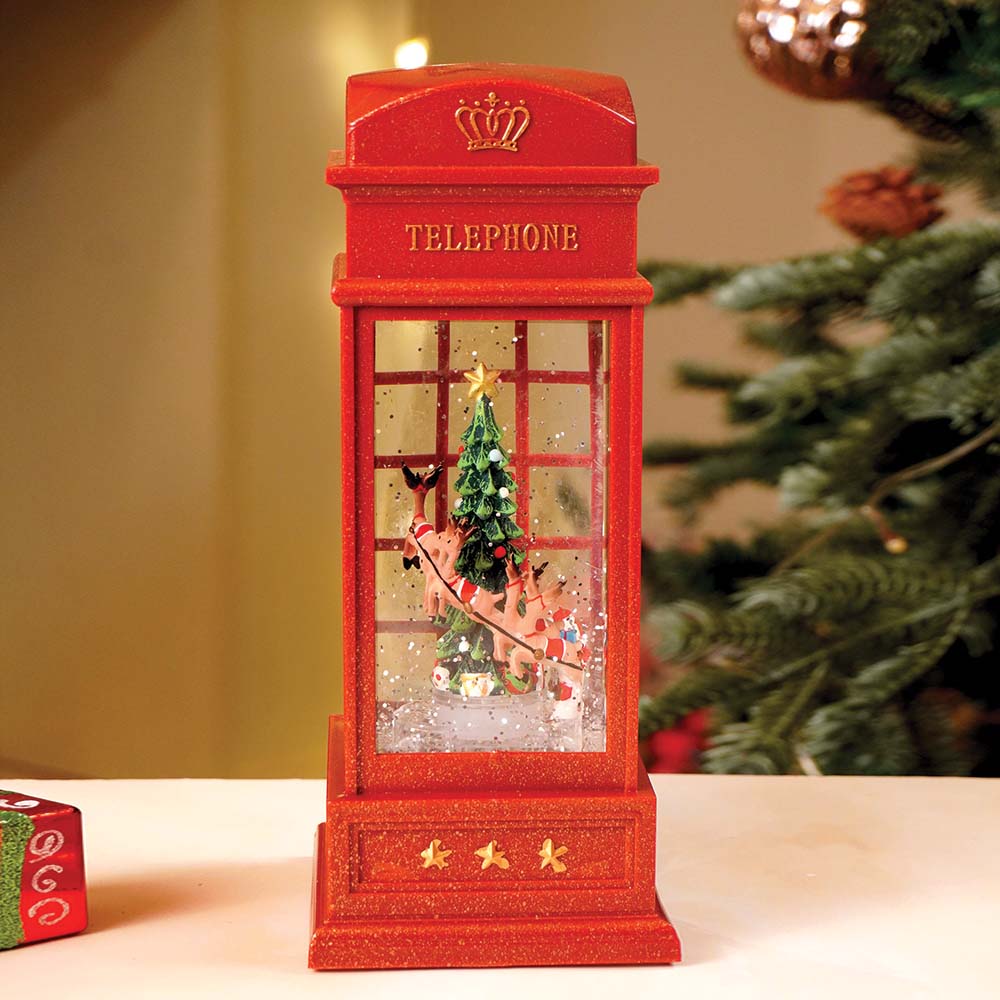 Little Surprise Box London Booth Flying Deer, Musical Rotating Glitter Water Light, Christmas Lantern - Christmas Decor