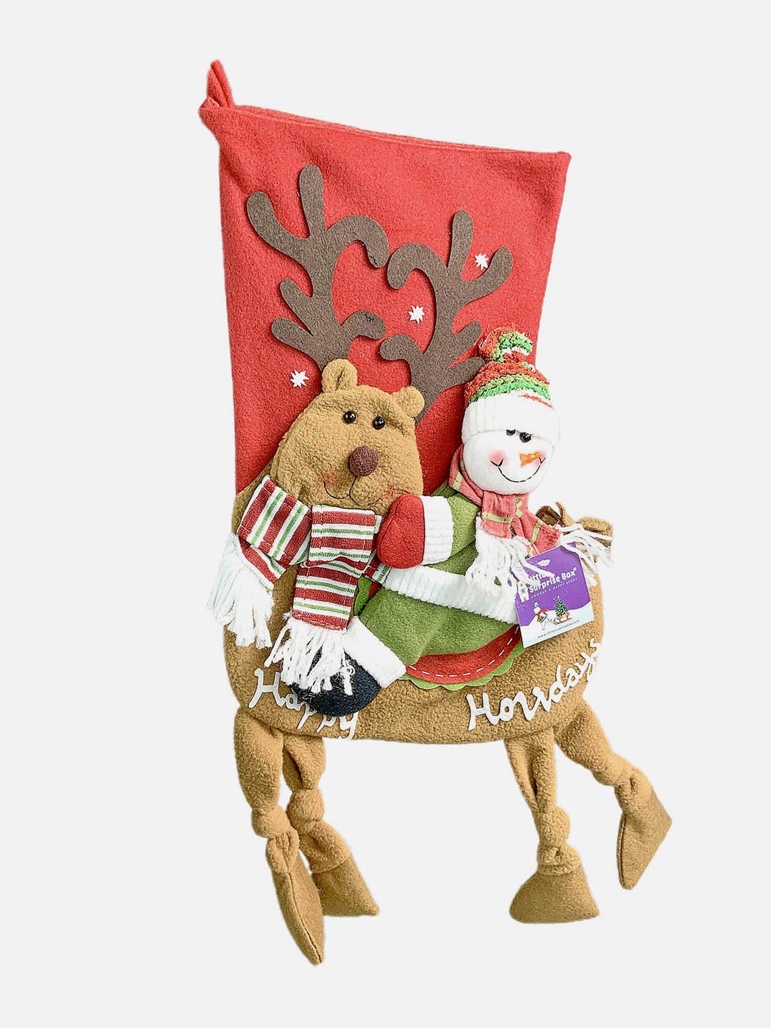 Little Surprise Box, Long Hanging Knot Legs Christmas Stocking for Gifts and Christmas Décor - 16 inches - LSB - CMS - KNOTSNOW - STKG