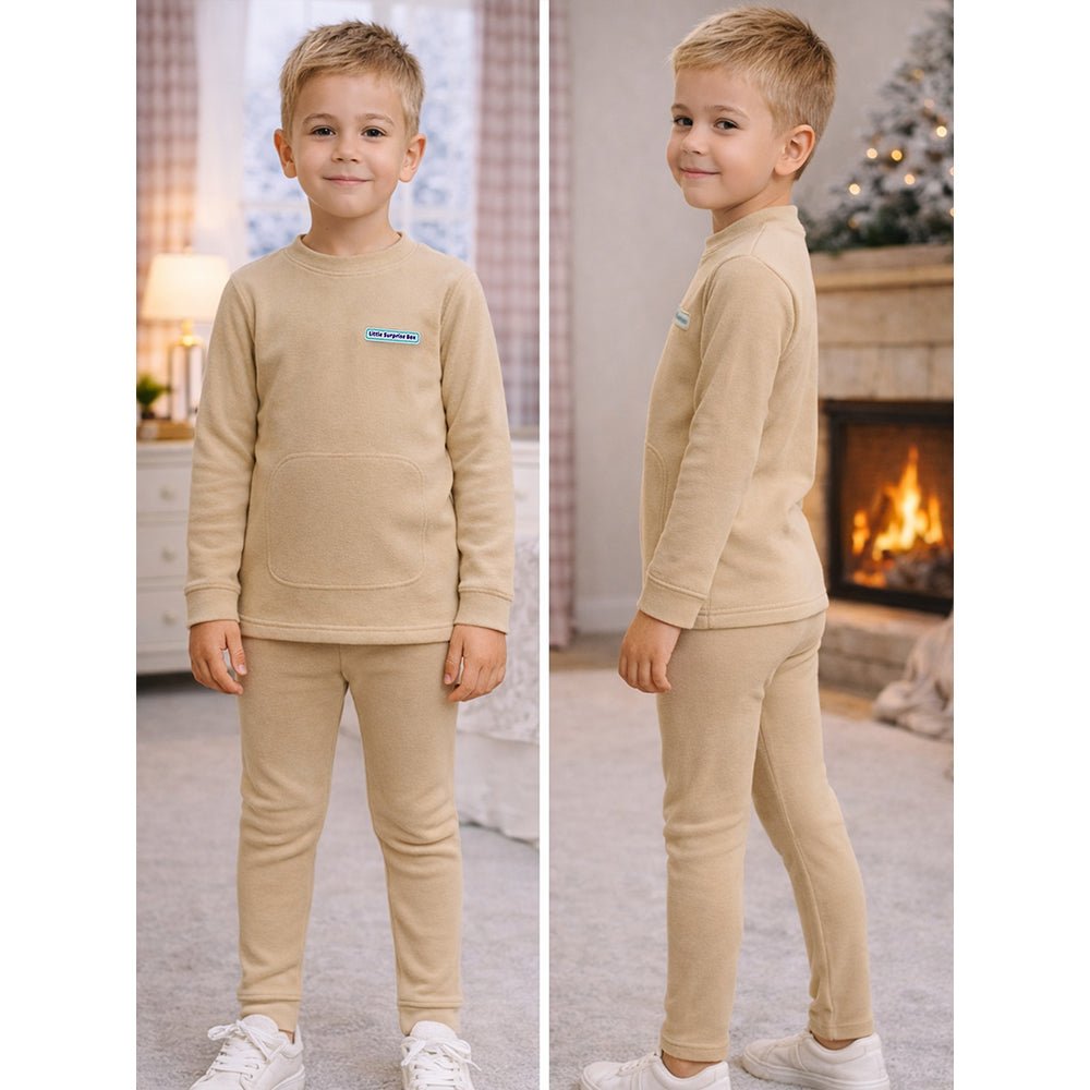 Little Surprise Box , LSB Light Brown Round Neck Upper & Lower Body Thermal Winter Warmers For Kids - Set Of 2 Pcs - 2 - 3 Years Kids Thermal Wear