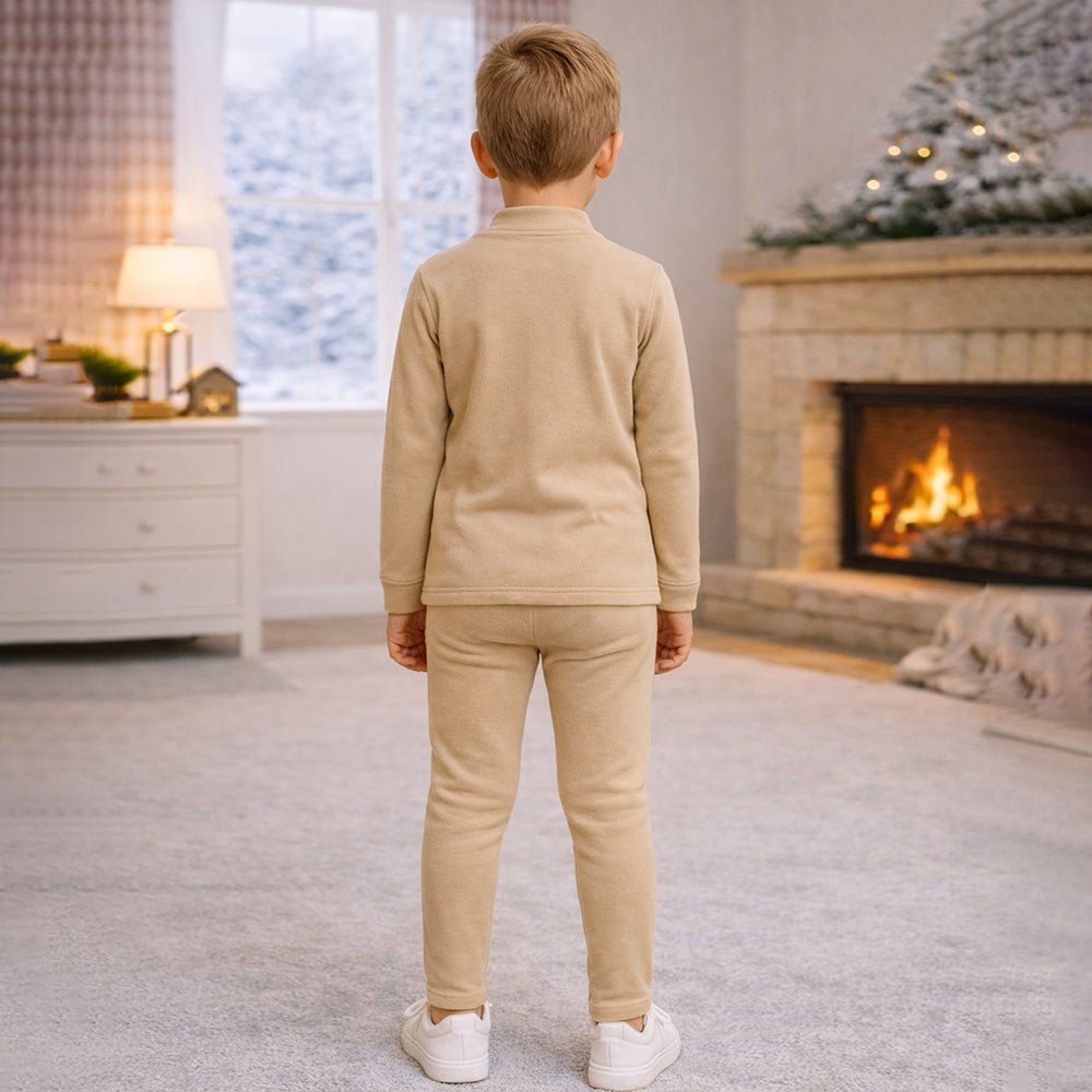 Little Surprise Box , LSB Light Brown Round Neck Upper & Lower Body Thermal Winter Warmers For Kids - Set Of 2 Pcs - 2 - 3 Years Kids Thermal Wear
