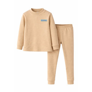 Little Surprise Box , LSB Light Brown Round Neck Upper & Lower Body Thermal Winter Warmers For Kids - Set Of 2 Pcs - 2 - 3 Years Kids Thermal Wear