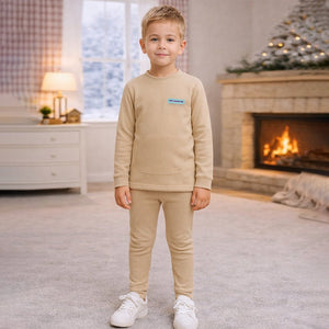 Little Surprise Box , LSB Light Brown Round Neck Upper & Lower Body Thermal Winter Warmers For Kids - Set Of 2 Pcs - 2 - 3 Years Kids Thermal Wear