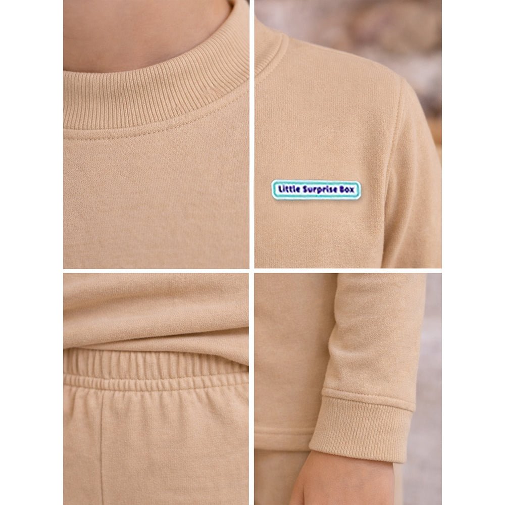 Little Surprise Box , LSB Light Brown Round Neck Upper & Lower Body Thermal Winter Warmers For Kids - Set Of 2 Pcs - 2 - 3 Years Kids Thermal Wear