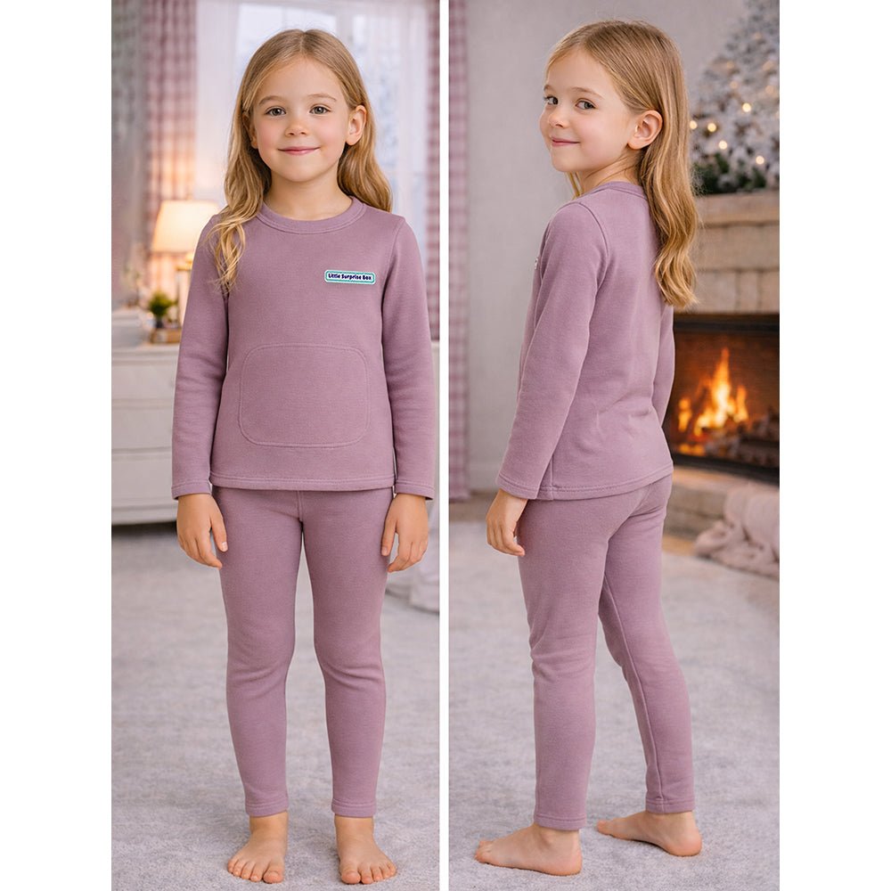 Little Surprise Box LSB Mauve Round Neck Upper & Lower Body Thermal Winter Warmers For Kids - Set Of 2 Pcs - 2 - 3 Years Kids Thermal Wear