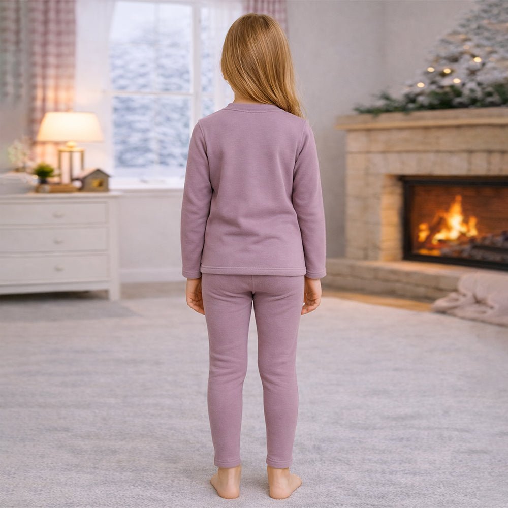 Little Surprise Box LSB Mauve Round Neck Upper & Lower Body Thermal Winter Warmers For Kids - Set Of 2 Pcs - 2 - 3 Years Kids Thermal Wear
