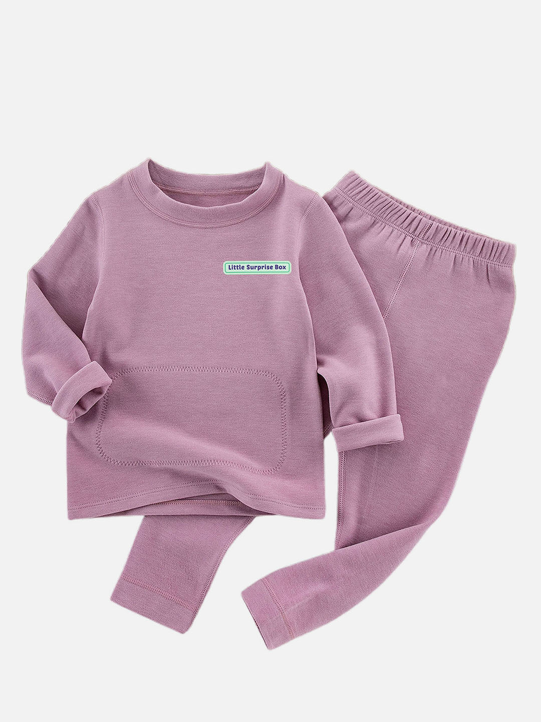 Little Surprise Box LSB Mauve Round Neck Upper & Lower Body Thermal Winter Warmers For Kids - Set Of 2 Pcs - LSB - THM - MAUVELSB - 2 - 3YR