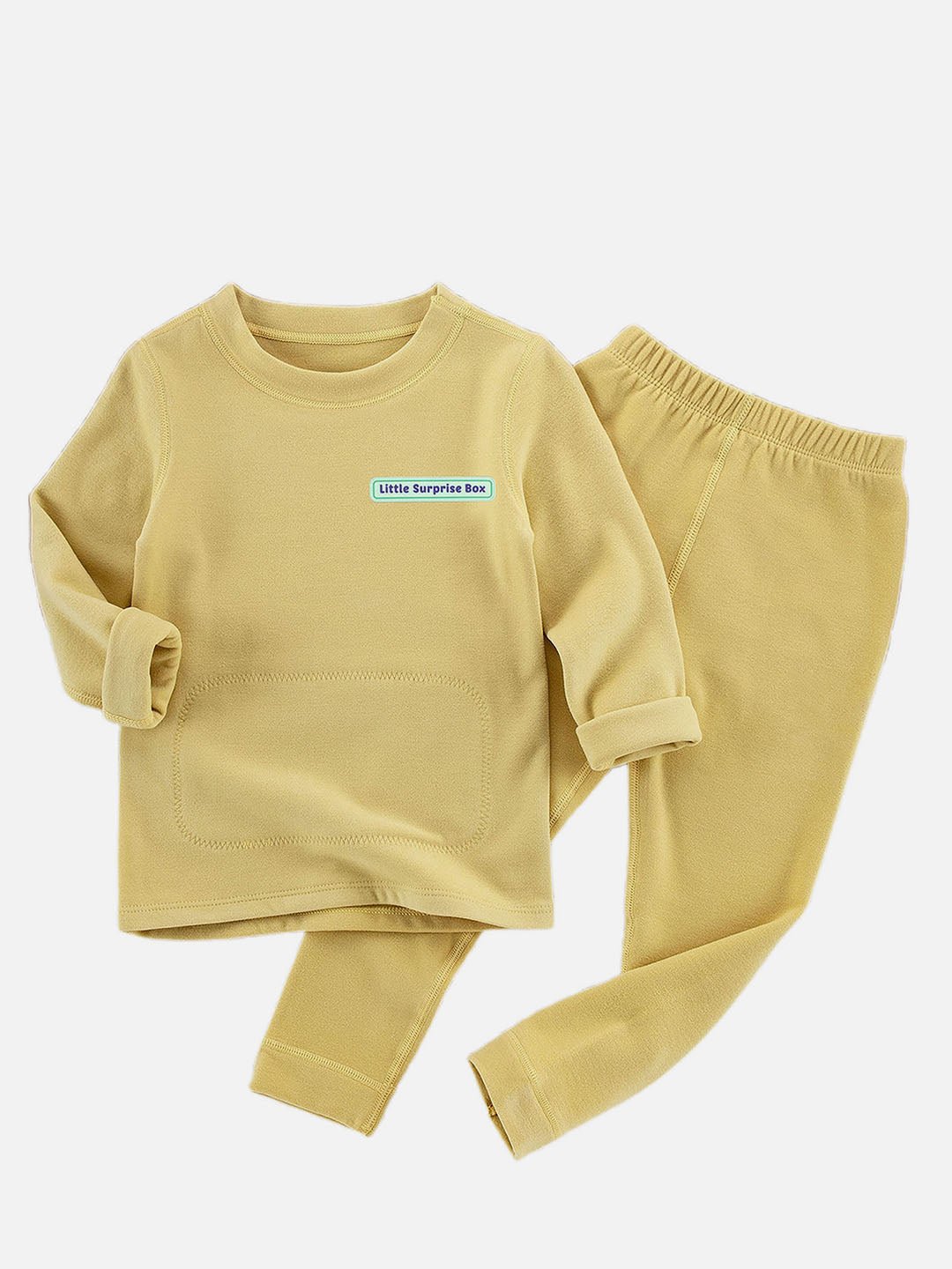 Little Surprise Box LSB Mustard Round Neck Upper & Lower Body Thermal Winter Warmers For Kids - Set Of 2 Pcs - LSB - THM - MUSTARDLSB - 2 - 3YR