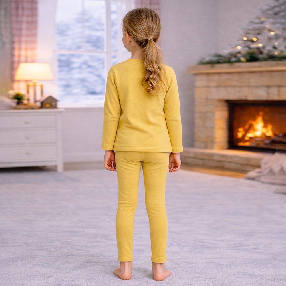 Little Surprise Box LSB Mustard Round Neck Upper & Lower Body Thermal Winter Warmers For Kids - Set Of 2 Pcs - 2 - 3 Years Kids Thermal Wear
