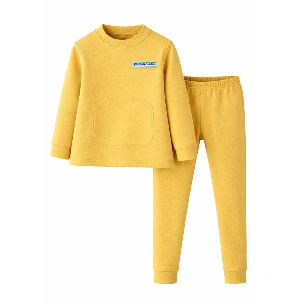 Little Surprise Box LSB Mustard Round Neck Upper & Lower Body Thermal Winter Warmers For Kids - Set Of 2 Pcs - 2 - 3 Years Kids Thermal Wear