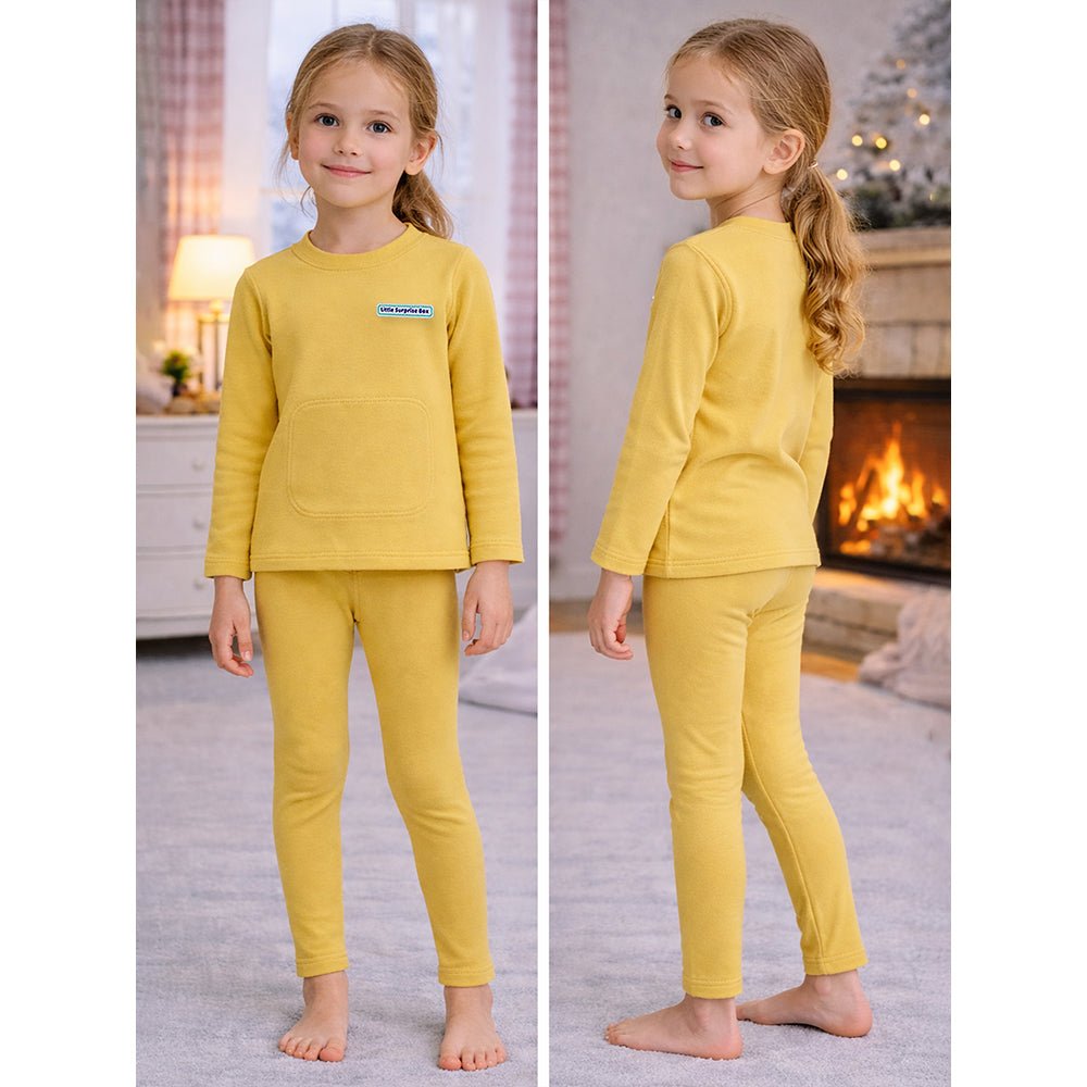 Little Surprise Box LSB Mustard Round Neck Upper & Lower Body Thermal Winter Warmers For Kids - Set Of 2 Pcs - 2 - 3 Years Kids Thermal Wear