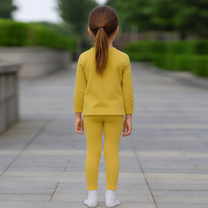 Little Surprise Box LSB Mustard Round Neck Upper & Lower Body Thermal Winter Warmers For Kids - Set Of 2 Pcs - 2 - 3 Years Kids Thermal Wear