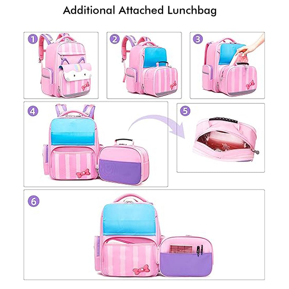 Little Surprise Box, Lunchbag and Ergonomic School Backpack for Kids.(2 pcs set) - LSB-BG-2PCSPNKCAT