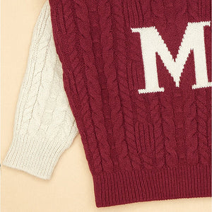 Little Surprise Box Maroon Letter “M” Cable - Knit Christmas Cardigan Winter Sweater for Kids - 2 - 3 Years Christmas Sweater