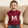 Little Surprise Box Maroon Letter “M” Cable - Knit Christmas Cardigan Winter Sweater for Kids - 2 - 3 Years Christmas Sweater