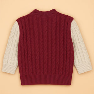 Little Surprise Box Maroon Letter “M” Cable - Knit Christmas Cardigan Winter Sweater for Kids - 2 - 3 Years Christmas Sweater