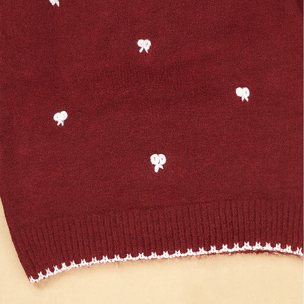 Little Surprise Box Maroon Mini Bows Knitted Cardigan, Christmas Winter Sweater for Kids - 2 - 3 Years Christmas Sweater