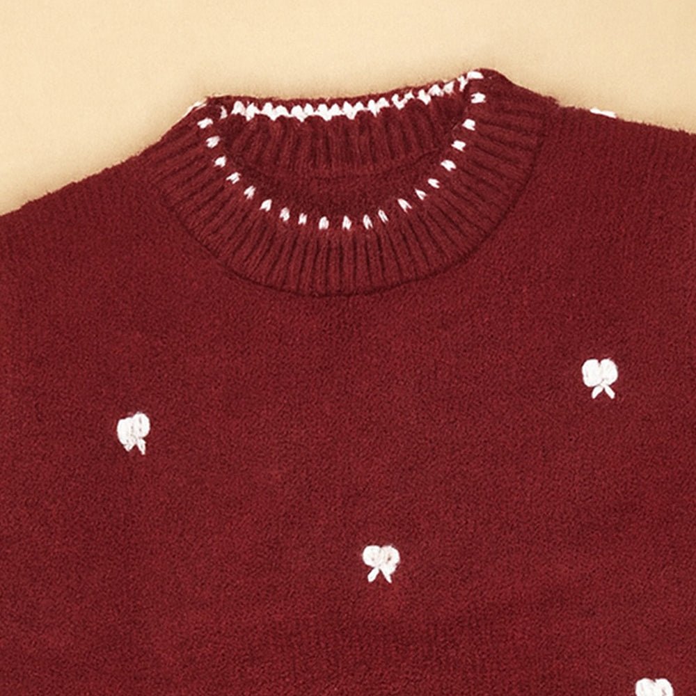 Little Surprise Box Maroon Mini Bows Knitted Cardigan, Christmas Winter Sweater for Kids - 2 - 3 Years Christmas Sweater