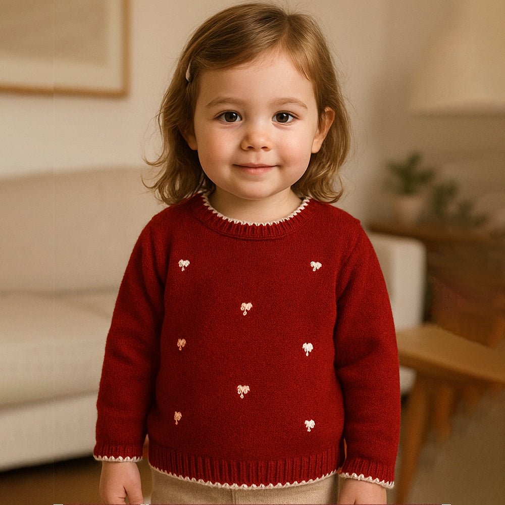 Little Surprise Box Maroon Mini Bows Knitted Cardigan, Christmas Winter Sweater for Kids - 2 - 3 Years Christmas Sweater
