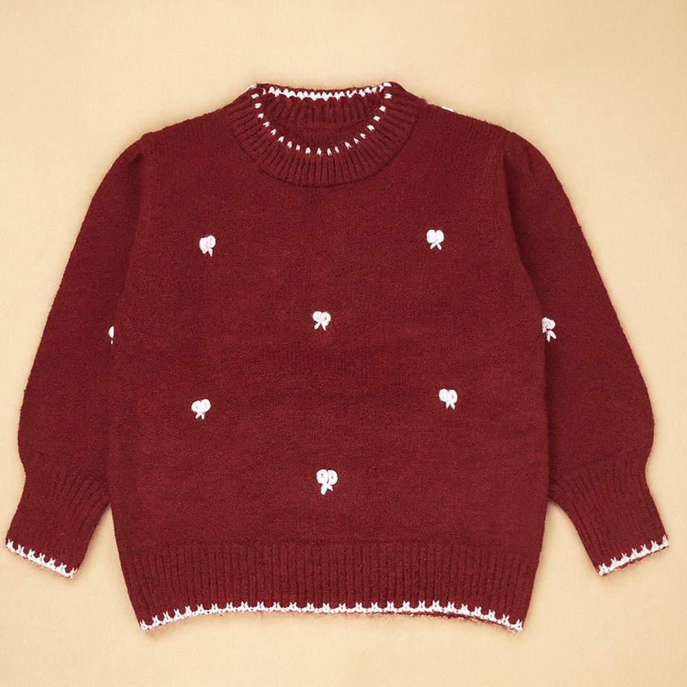 Little Surprise Box Maroon Mini Bows Knitted Cardigan, Christmas Winter Sweater for Kids - 2 - 3 Years Christmas Sweater