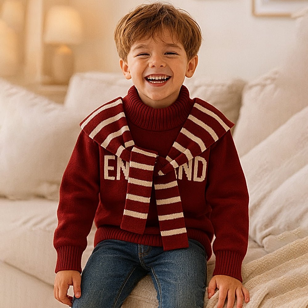 Little Surprise Box Maroon White Cardigan with Muffler, Christmas Winter Sweater for Kids - 4 - 5 Years Christmas Sweater