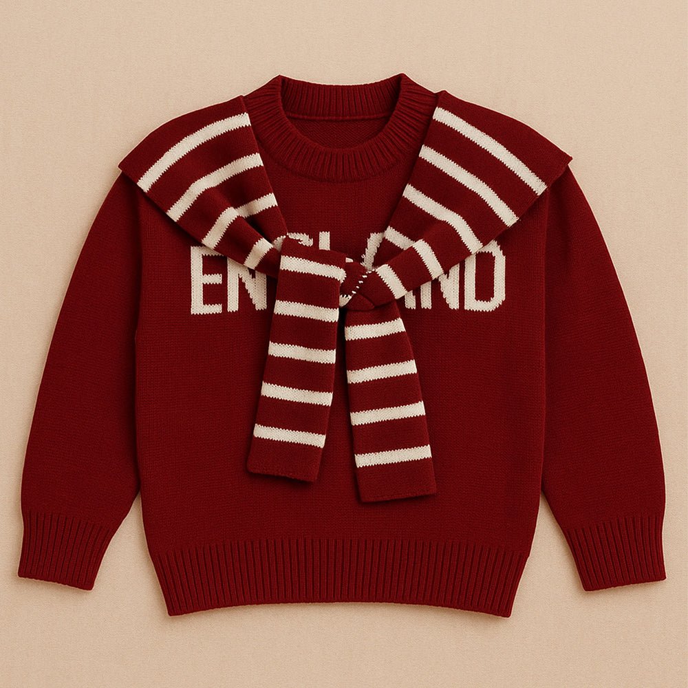 Little Surprise Box Maroon White Cardigan with Muffler, Christmas Winter Sweater for Kids - 4 - 5 Years Christmas Sweater