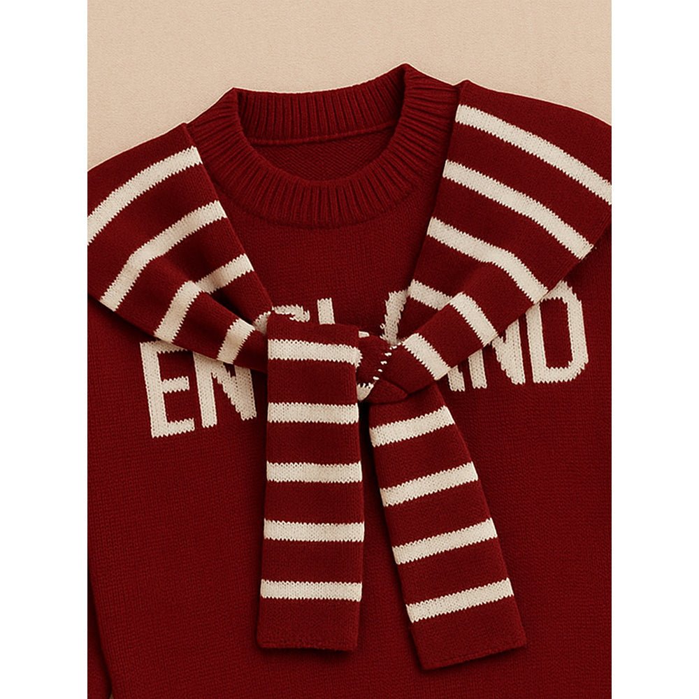 Little Surprise Box Maroon White Cardigan with Muffler, Christmas Winter Sweater for Kids - 4 - 5 Years Christmas Sweater