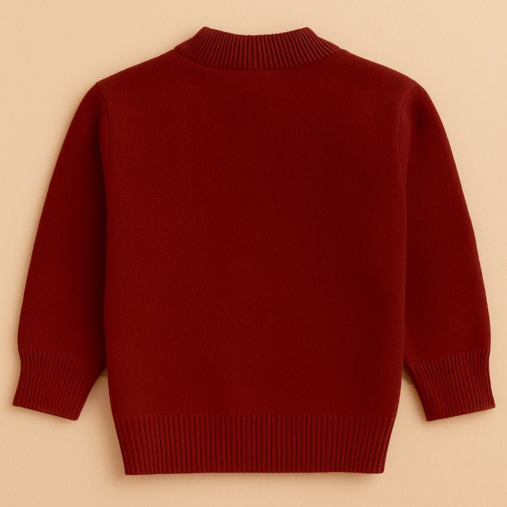 Little Surprise Box Maroon White Cardigan with Muffler, Christmas Winter Sweater for Kids - 4 - 5 Years Christmas Sweater