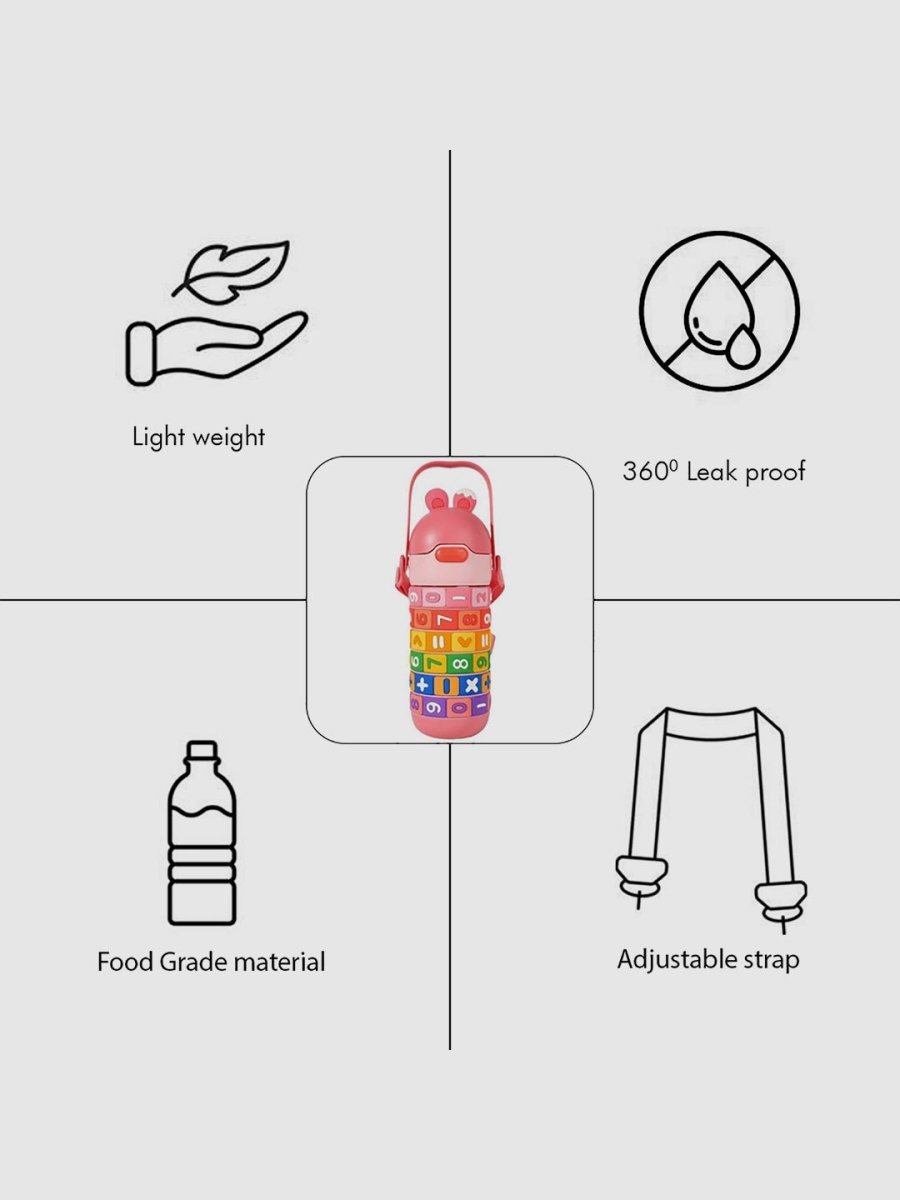 Little Surprise Box Math's Wizard Theme Stainless Steel Water Bottle For Kids - LSB-WB-PNKMATHS