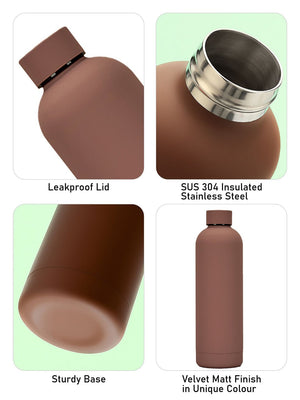 Little Surprise Box ,Matt Finish Premium Stainless steel Double Wall Bottle for Office, Gym and School, 750ML - Brown colour