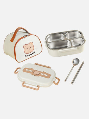 Little Surprise Box Medium Size Stainless Steel Lunch Box /Tiffin with Insulated Matching Vertical Lunch Bag for Kids & Adults - LSB-LB-Brownbearbig