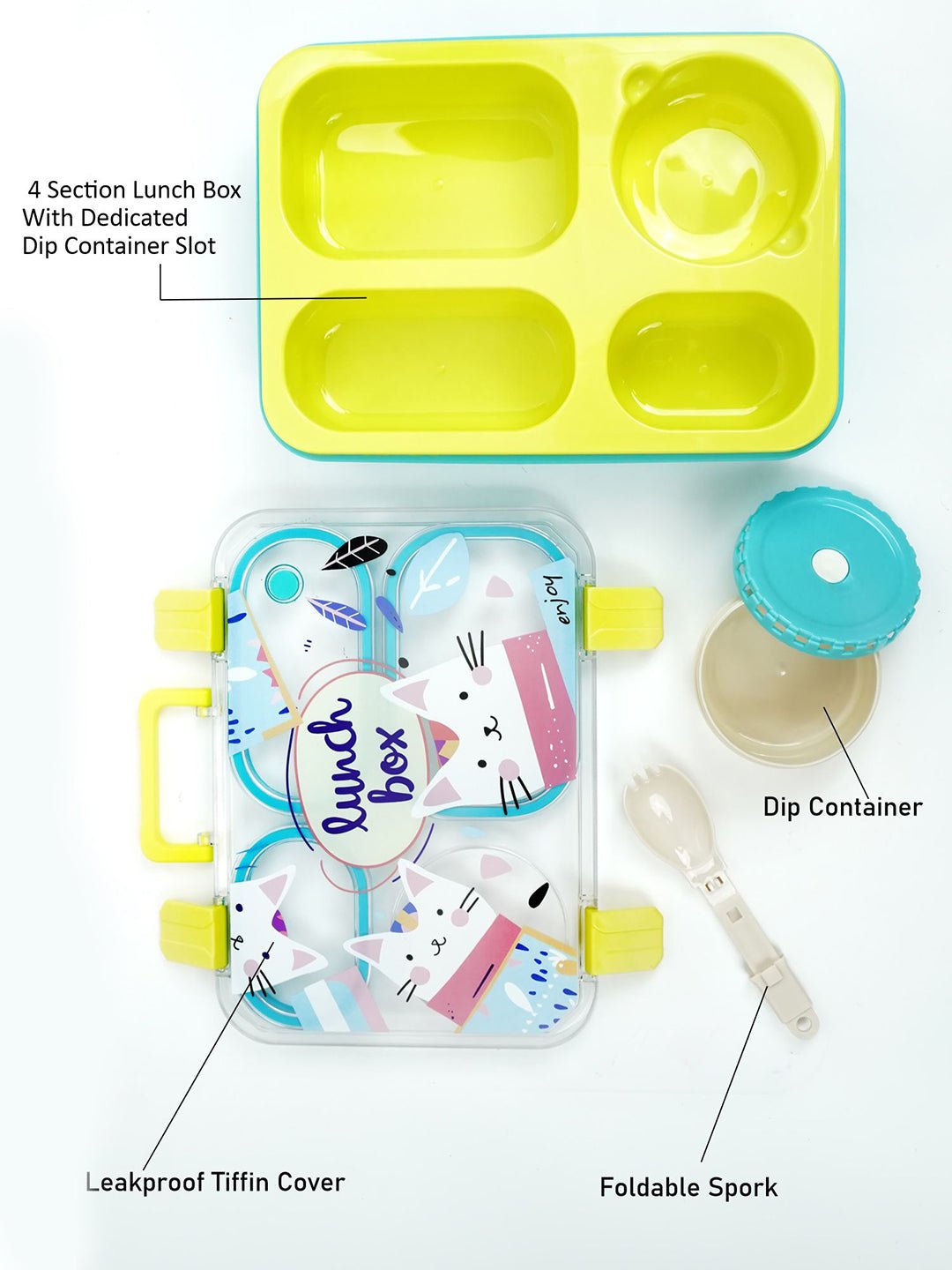 Little Surprise Box Meow Compact Tiffin Lunch Box for Kids - LSB - LB - FLURO - MEOW