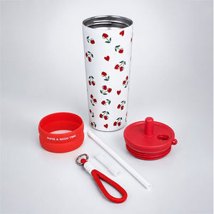 Little Surprise Box Meow & Polka Stainless Steel Tumbler Water Bottle - Red Water Bottle
