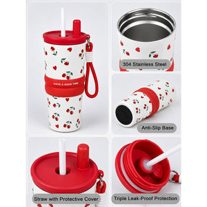 Little Surprise Box Meow & Polka Stainless Steel Tumbler Water Bottle - Red Water Bottle
