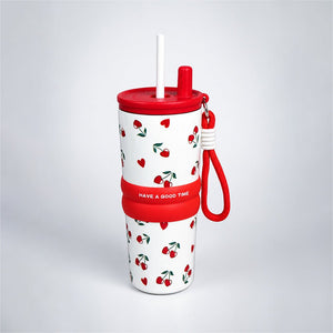Little Surprise Box Meow & Polka Stainless Steel Tumbler Water Bottle - Red Water Bottle