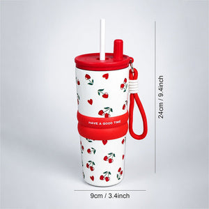 Little Surprise Box Meow & Polka Stainless Steel Tumbler Water Bottle - Red Water Bottle